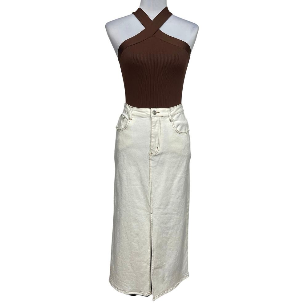 NWOT - Ellison Ell Slit Midi Denim Skirt